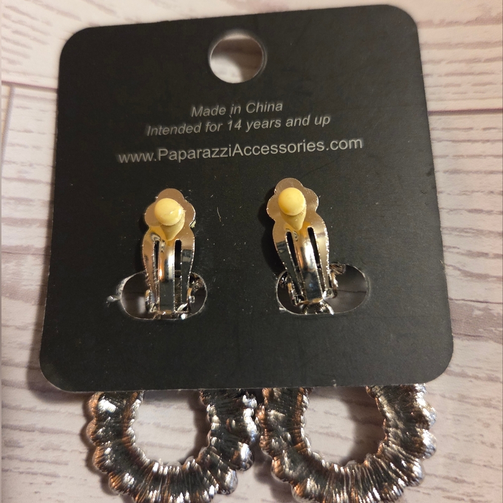 Paparazzi Small Clip On Metallic Brown and Silver Drop Earrings - Picture 2 of 2